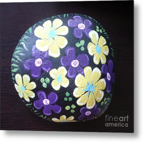 Rock Metal Print featuring the painting Purple and Yellow Flowers by Monika Shepherdson