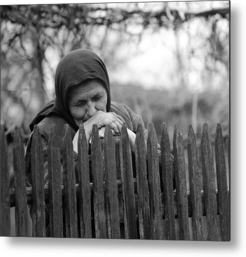 Eighties Metal Print featuring the photograph Sad peasant at the fence by Emanuel Tanjala