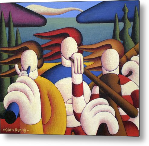 White Metal Print featuring the painting White Soft Musicians In Landscape by Alan Kenny