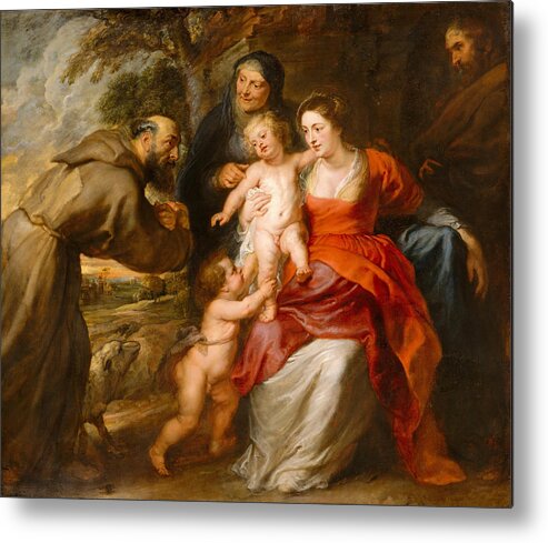 Peter Paul Rubens Metal Print featuring the painting The Holy Family with Saints Francis and Anne and the Infant Saint John the Baptist #1 by Peter Paul Rubens