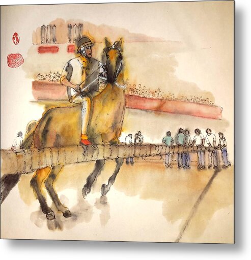Il Palio. Horserace. Siena. Italy. .medieval. Event. Lupa Contrada Metal Print featuring the painting Siena and their Palio album #12 by Debbi Saccomanno Chan