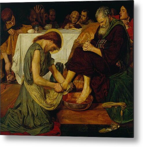 Ford Madox Brown Jesus Washing Peter�s Feet 1852�6 Metal Print featuring the painting Washing by MotionAge Designs
