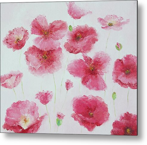 Pink Poppies Metal Print featuring the painting Pink Poppies #1 by Jan Matson