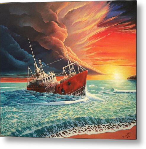 Seascape Metal Print featuring the painting After the storm by Alejandro Del Valle