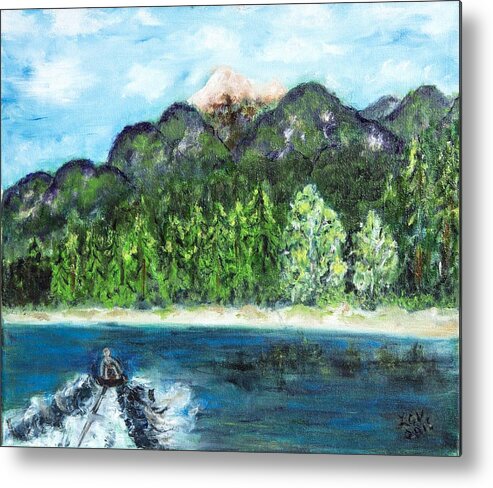 Montana Metal Print featuring the painting Alice Tubing on Hungry Horse Reservoir by Lucille Valentino