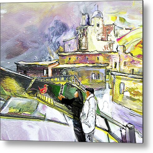 Townscape Metal Print featuring the painting An Exotic Guest in Spain by Miki De Goodaboom