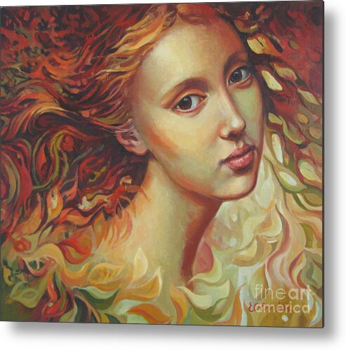 Woman Metal Print featuring the painting Autumn wind by Elena Oleniuc
