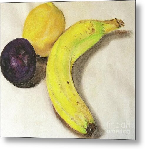 Food Metal Print featuring the pastel Banana And Company by Sheron Petrie