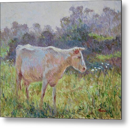 Blonde Metal Print featuring the painting Blonde d'Aquitaine by Pierre Dijk