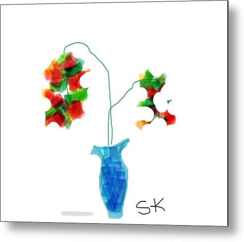 Blue Metal Print featuring the digital art Blue Vase by Sherry Killam