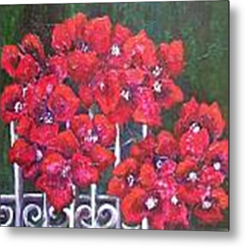  Metal Print featuring the painting Bounganvillia on Fence by Carol P Kingsley