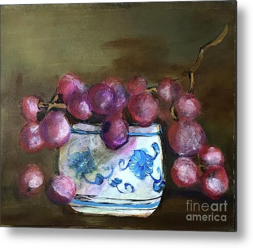 Original Art Work Metal Print featuring the painting Bowl of Grapes by Theresa Honeycheck