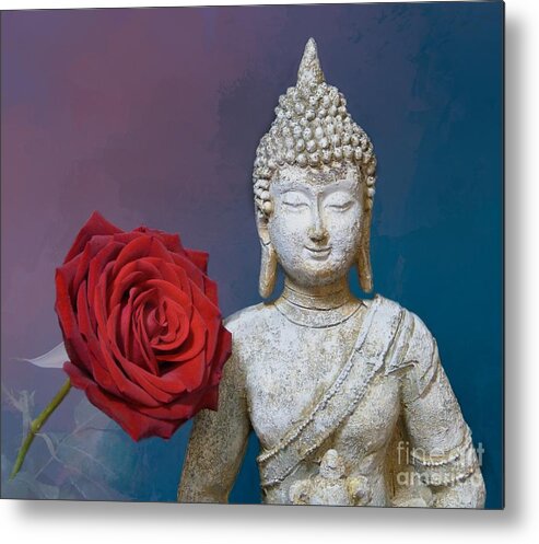 Buddha Metal Print featuring the photograph Buddha and Rose by Pete Trenholm