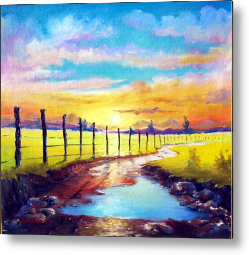 Landscape Metal Print featuring the painting By The Sun In The Field by Leomariano artist BRASIL