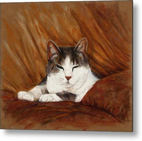 Cat Metal Print featuring the painting Cat Nap by Billie Colson