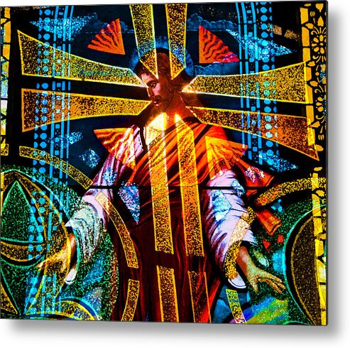 Christ And The Cross Metal Print featuring the painting Christ and the cross by David Lee Thompson
