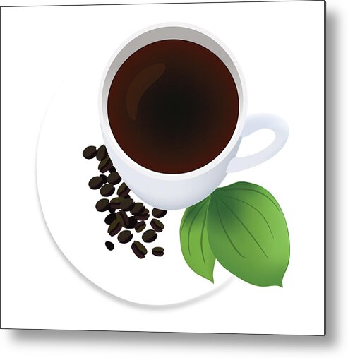 Coffee Cup With Beens Illustration Metal Print featuring the drawing Coffee Cup On Saucer With Beans by Serena King