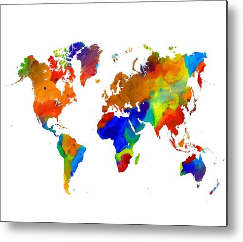 Map Metal Print featuring the painting Design 33 Colorful Worldmap by Lucie Dumas