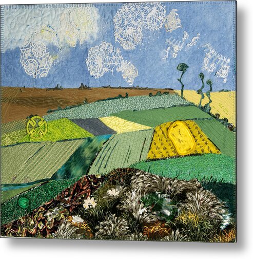 Art Quilt Metal Print featuring the mixed media Fields to Gogh by Martha Ressler
