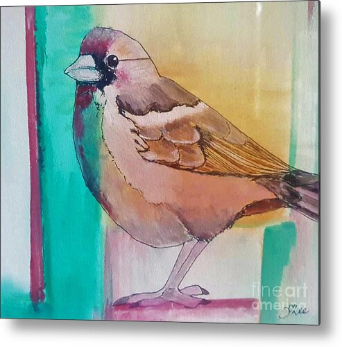 Watercolor Metal Print featuring the painting Finch Fun by Tracey Lee Cassin