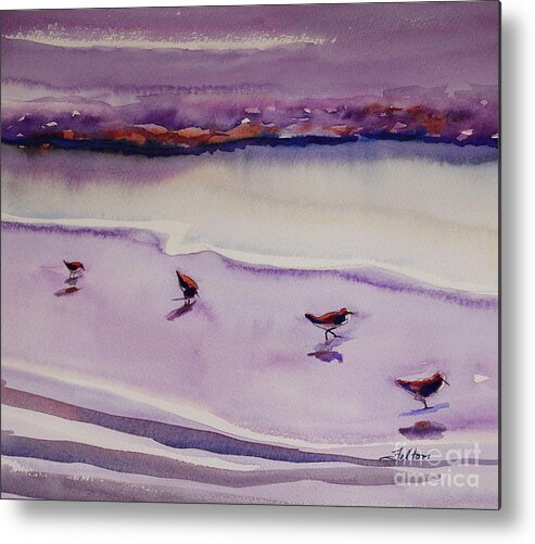 Original Watercolor Paintings Metal Print featuring the painting Four Sandpipers by Julianne Felton