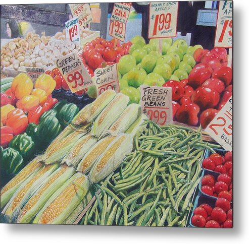 Fruit Metal Print featuring the painting Fresh Green Beans by Constance DRESCHER