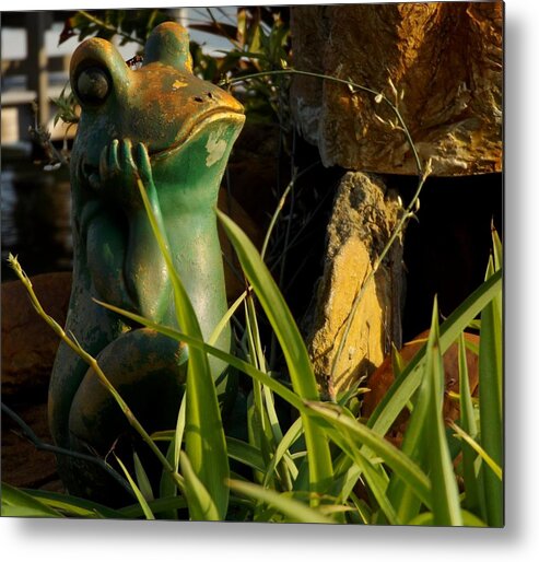 Statue Metal Print featuring the photograph Frog of the Garden by Julie Pappas