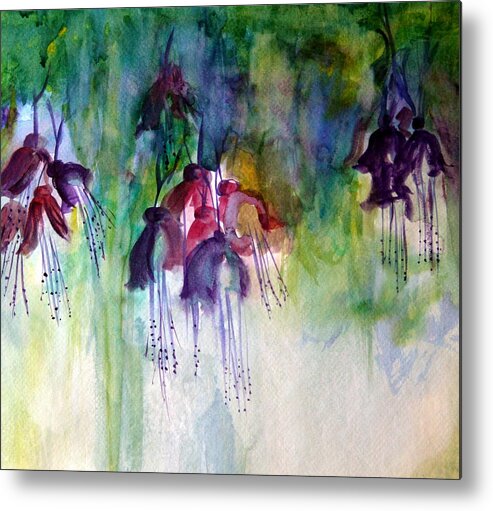 Flowers Metal Print featuring the painting Fuchsia Fussy by Julie Lueders 