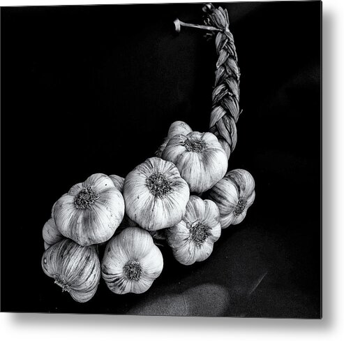 Garlic Metal Print featuring the photograph Garlic from France Monochrome by Jeff Townsend