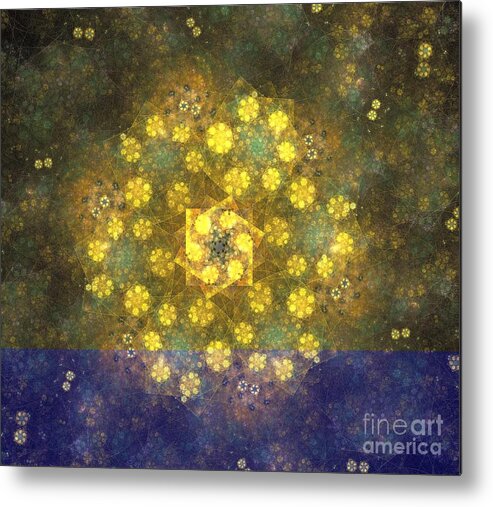 Apophysis Metal Print featuring the digital art Gold Green Flowers by Kim Sy Ok