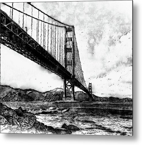 Golden Gate Bridge Metal Print featuring the digital art Golden Gate Bridge - Minimal 06 by AM FineArtPrints