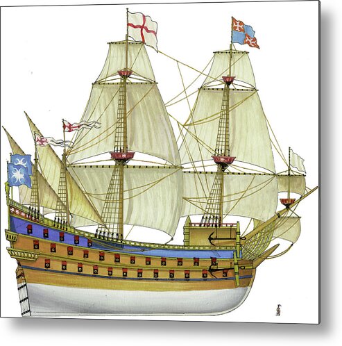 Great Carrack Metal Print featuring the drawing Great Carrack of Malta by The Collectioner