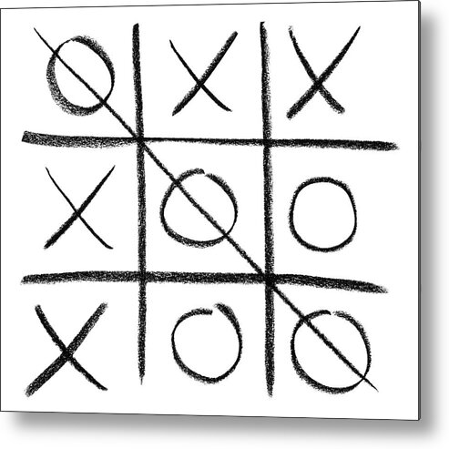 Noughts And Crosses Metal Print featuring the photograph Hand-drawn tic-tac-toe game by GoodMood Art