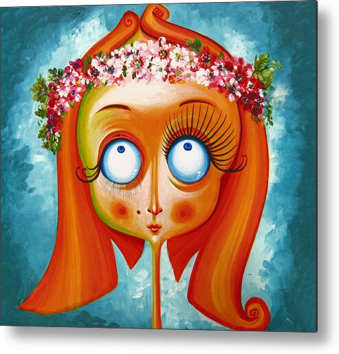 Head Metal Print featuring the painting Head with Wreath of Flowers - Acrylic on Canvas by Tiberiu Soos