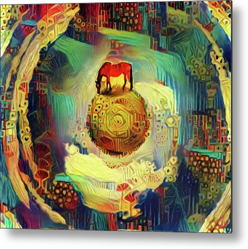Organic Metal Print featuring the digital art Horse on Sphere by Bruce Rolff