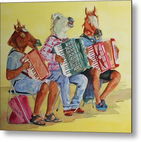 Accordions Metal Print featuring the painting Horsing Around With Accordions by Jenny Armitage