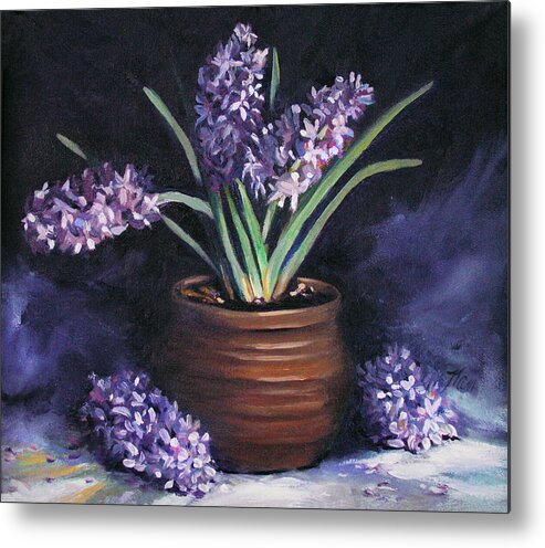 Flowers Metal Print featuring the painting Hyacinths in a Pot by Nancy Griswold
