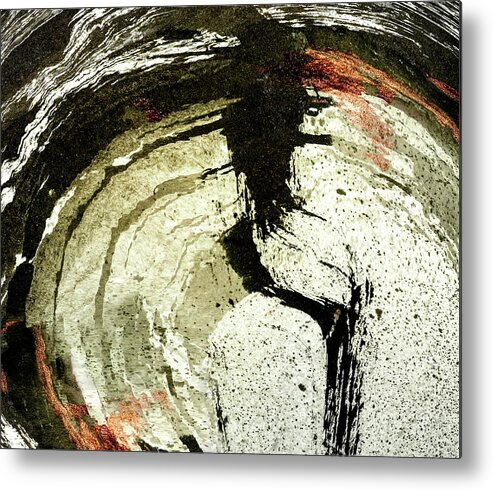 Beautiful Metal Print featuring the mixed media Ink Abstract in Black and Copper by Peter V Quenter
