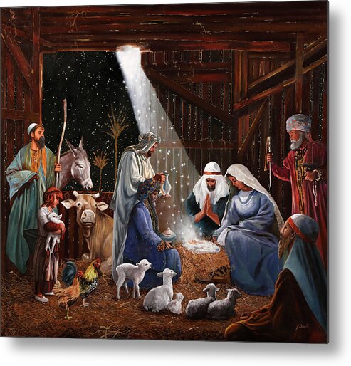 Nativity Metal Print featuring the painting La Nativita' by Guido Borelli