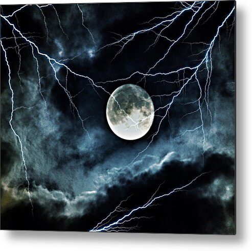 Lightning Sky At Full Moon Metal Print featuring the photograph Lightning Sky at Full Moon by Marianna Mills