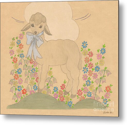 Landscape Metal Print featuring the drawing Little Lamb by Donna L Munro