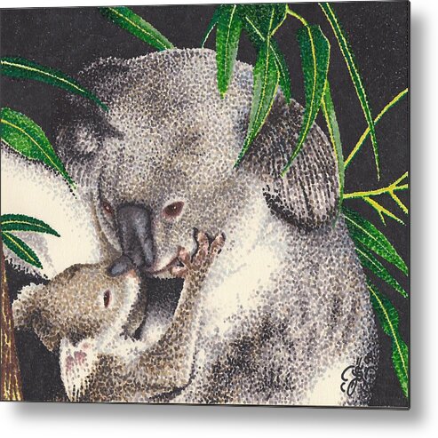 Koala Bears Metal Print featuring the drawing Loving Kiss by Scarlett Royale