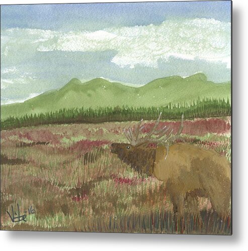 Landscape Metal Print featuring the painting Meadows and Mountains by Victor Vosen