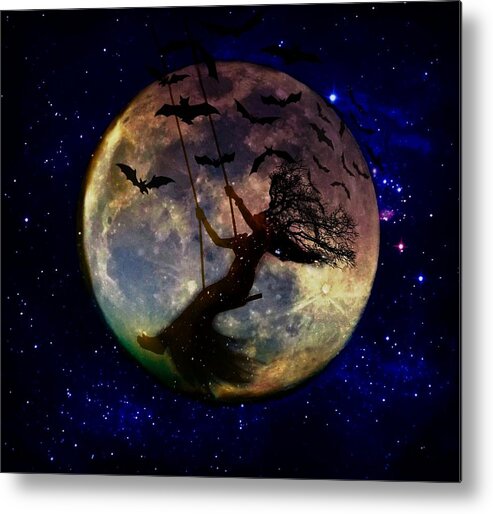 Moon Metal Print featuring the digital art Halloween night by Lilia S