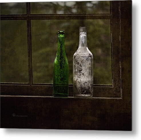 Bottles Metal Print featuring the photograph Old Bottles in Window by Fred Denner