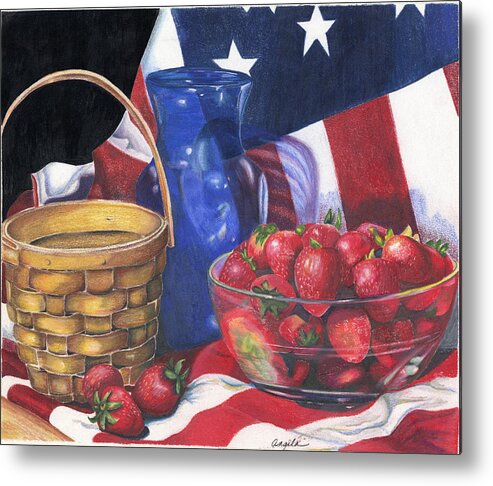Strawberries Metal Print featuring the painting Patriotic Strawberries by Angela Armano