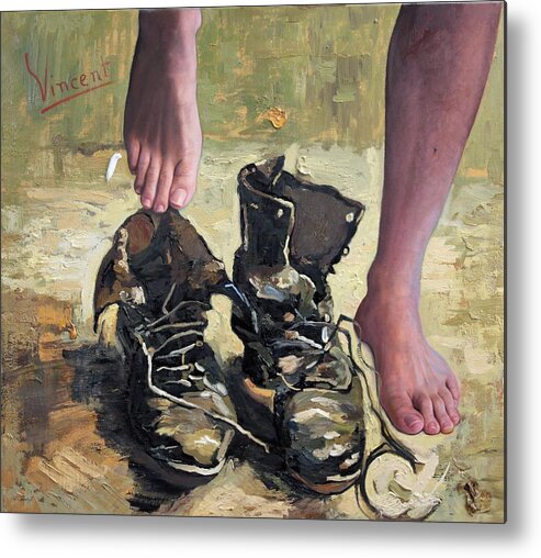 Van Gogh Metal Print featuring the painting Peasant Shoes My Foot by Richard Barone