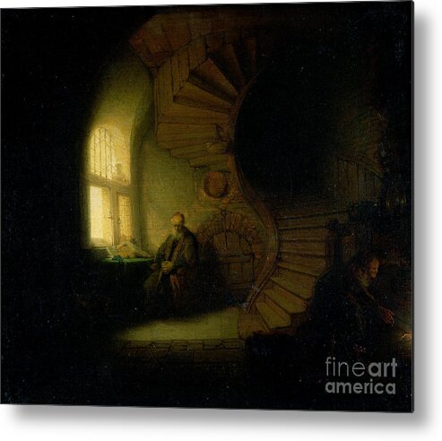 Rembrandt Metal Print featuring the painting Philosopher in Meditation by Rembrandt
