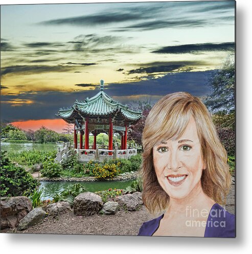 Jamie Metal Print featuring the mixed media Portrait of Jamie Colby by the Pagoda in Golden Gate Park by Jim Fitzpatrick