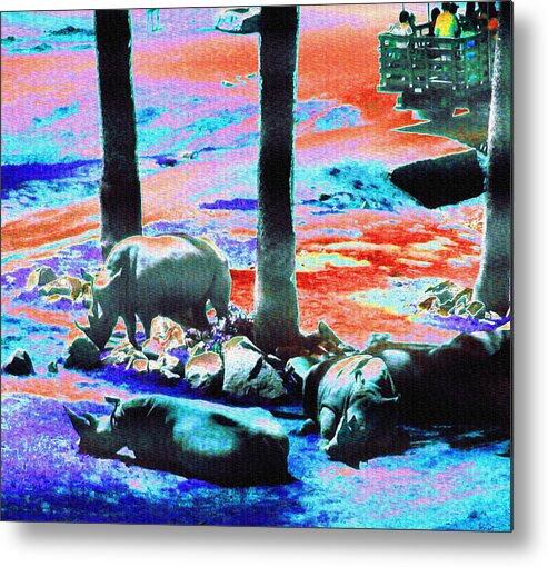 Rhinos Metal Print featuring the photograph Rhinos having a Picnic by Abstract Angel Artist Stephen K